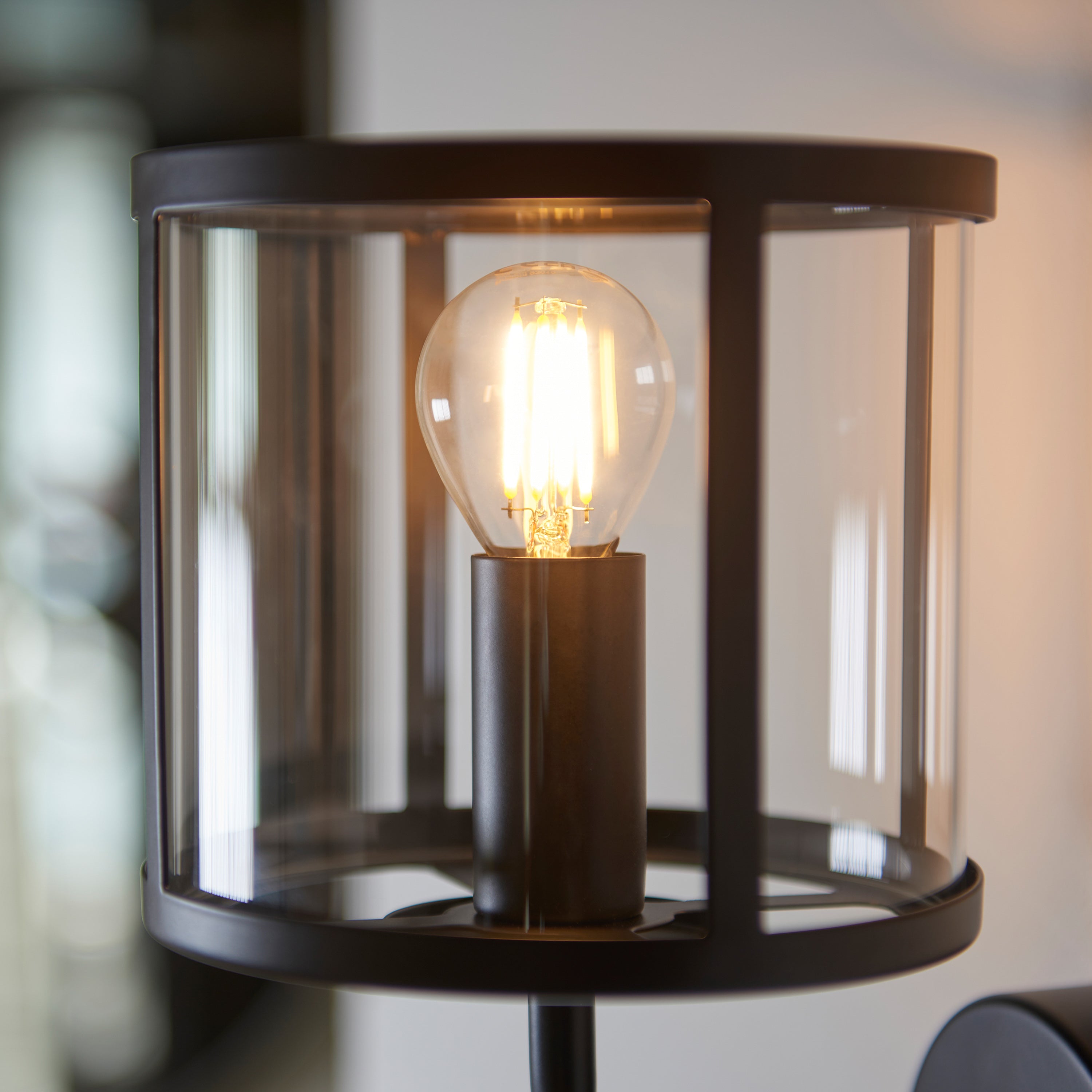 Abern Matt Black & Clear Glass Wall Light
